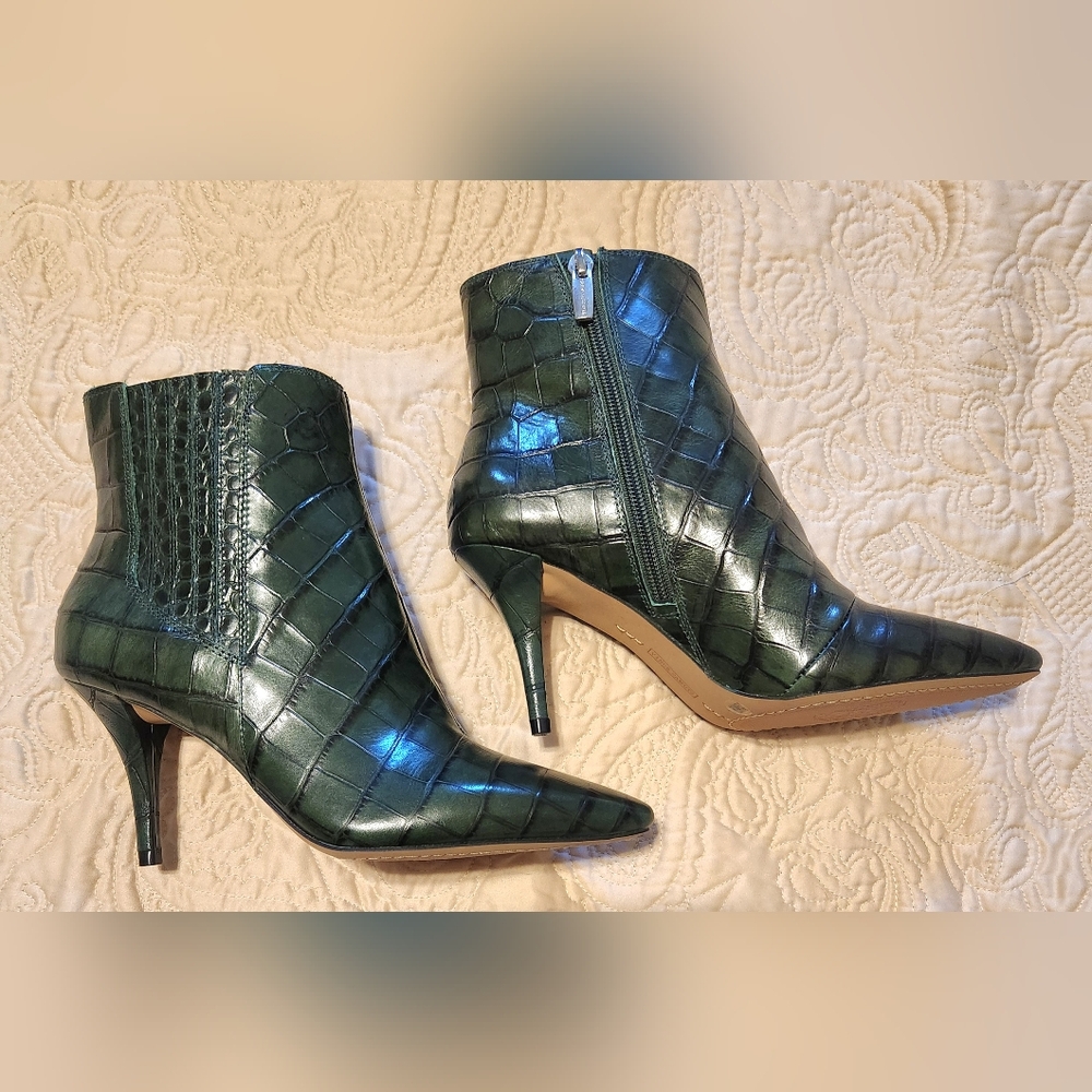 Vince Camuto Emerald Croc-Embossed Ankle Booties